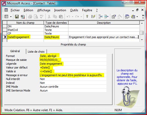 Création du champ Date d'engagement
