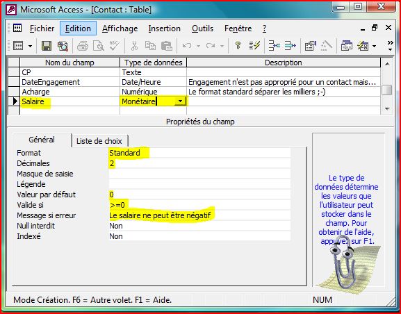 Création champ Salaire