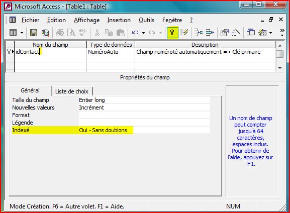 Appliquer la clé primaire