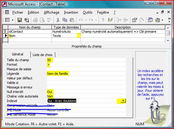 Création du champ NOM