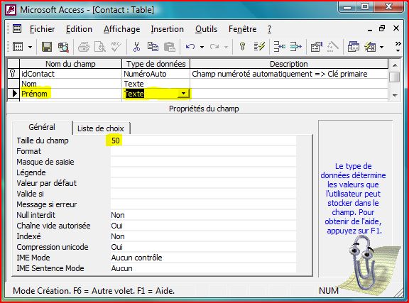 Création du champ Prénom