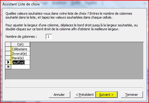 Eléments de la liste
