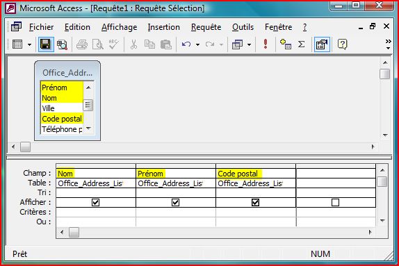 Choisir les champs dans une requête