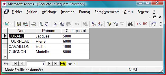 Affichage requête 1