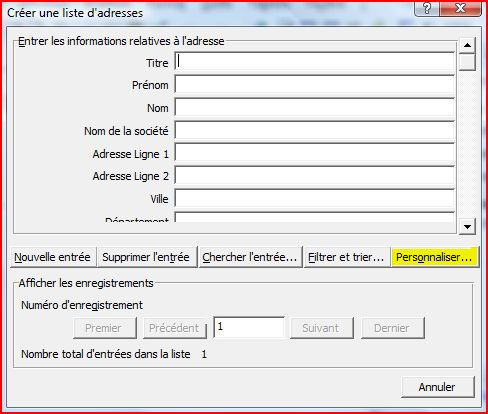 Word liste des champs par défaut