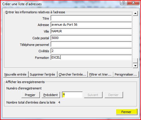 Word 4 enregistrements