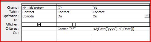 Critère age + CP commence par 5